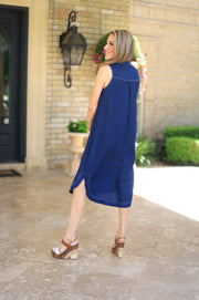 MIDNIGHT MEMORIES NAVY MIDI DRESS