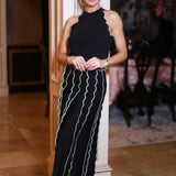 CENTER OF ATTENTION BLACK KNIT SKIRT SET