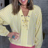 ONLINE EXCLUSIVE:  YELLOW SPRING CHARM STRIPE HENLEY TOP