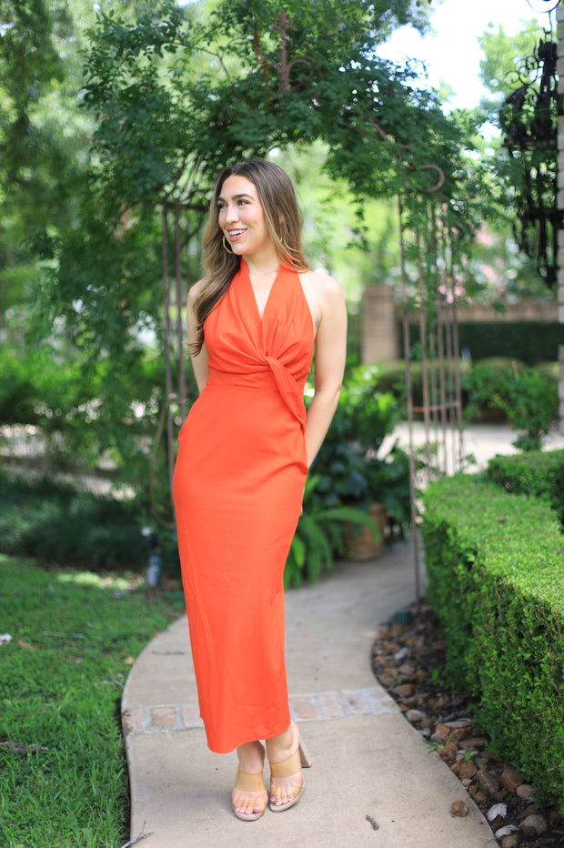 HILTON HEAD HAPPY HOUR LINEN BLEND HALTER DRESS