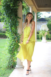 SOCIAL SCENE CHARTREUSE SILK BLOUSE