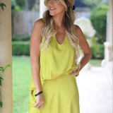 SOCIAL SCENE CHARTREUSE SILK BLOUSE