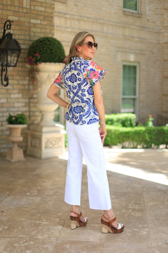 SUMMER IN SICILY EMBROIDERED PRINT BLOUSE
