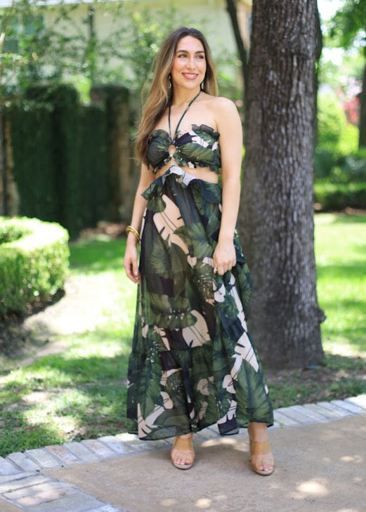 COSTA RICAN SUNSETS FLORAL MAXI DRESS