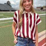 FOOTBALL SEASON STRIPED COLLARED TOP