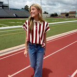 FOOTBALL SEASON STRIPED COLLARED TOP