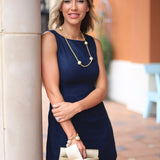 PLAZA NIGHTS NAVY SCALLOP HEM DRESS