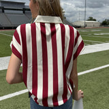FOOTBALL SEASON STRIPED COLLARED TOP