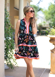 BOTANIC BASH RUFFLE COLLAR PRINT DRESS