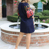 DARLING MOMENT EMBROIDERED DENIM DRESS