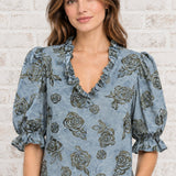 UNDER EVENING SKIES BLUE TEXTURED BLOUSE
