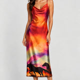 WESTERN ATTITUDE HORSE PRINT DRESS - BLACK, CHAMPAGNE OR MULTI