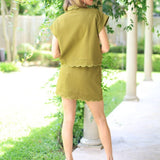 CASUAL PARTY SCALLOP SNAP FRONT TOP - BLACK, BURGUNDY OR OLIVE