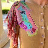 QUEEN OF SPARKLES FRINGE HORSE HEAD BUTTON UP KNIT DRESS