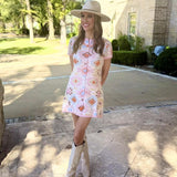 QUEEN OF SPARKLES PINK MULTI SEQUIN AZTEC PRINT DRESS