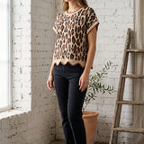 DOWN TO EARTH DROP SLEEVE LEOPARD PRINT SWEATER