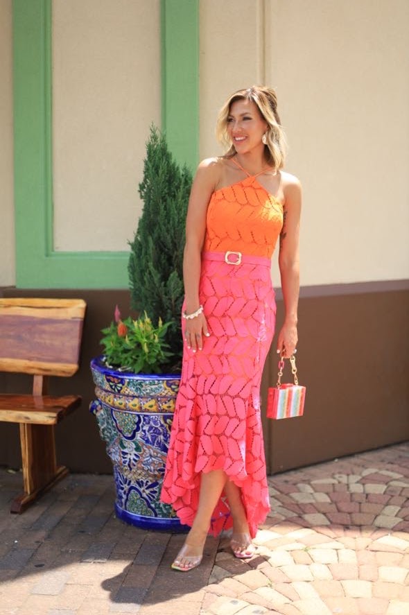 SORBET SPRITZER HIGH-LOW CROCHET LEAF DRESS