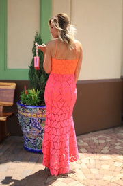 SORBET SPRITZER HIGH-LOW CROCHET LEAF DRESS
