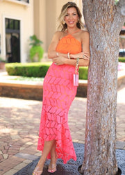 SORBET SPRITZER HIGH-LOW CROCHET LEAF DRESS
