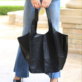 RETRO OVERSIZED SOFT VEGAN LEATHER TOTE - BLACK, CAMEL OR OLIVE
