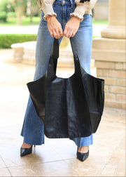 RETRO OVERSIZED SOFT VEGAN LEATHER TOTE - BLACK, CAMEL OR OLIVE