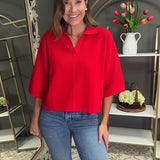 WORTH TALKING ABOUT RED SWEATER TOP