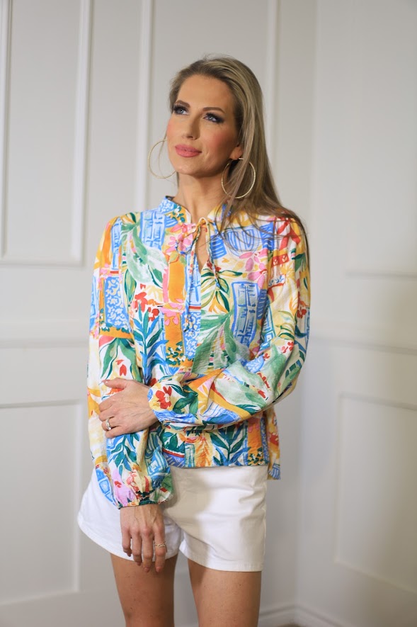 SUNFLOWER FIELDS LONG SLEEVE FLORAL BLOUSE
