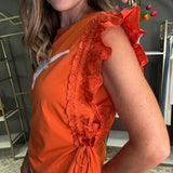 GAME DAY CUTIE RUFFLE TOP - AGGIES OR LONGHORNS