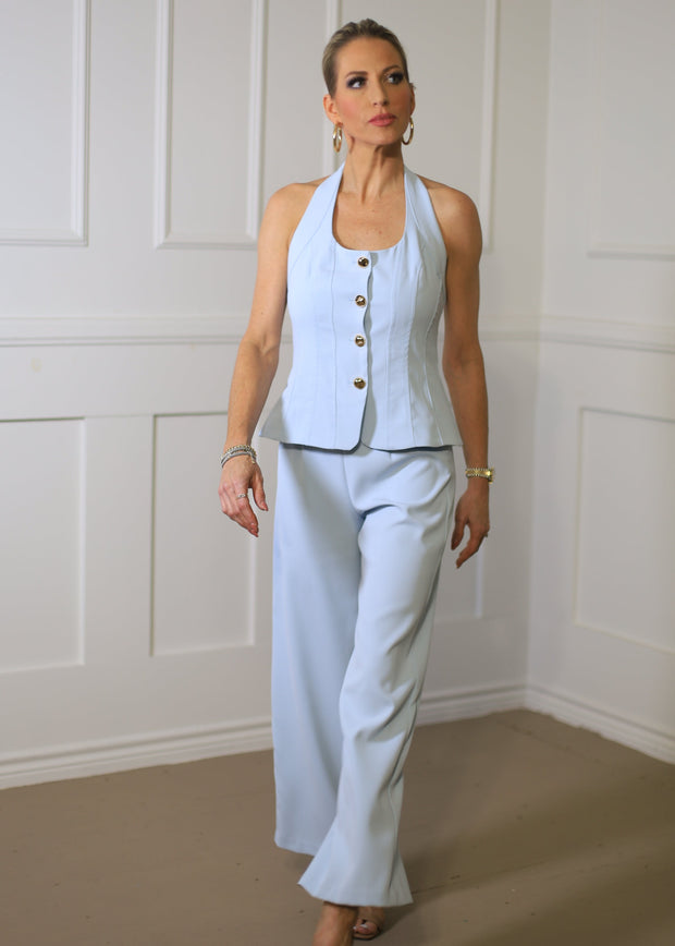 SET FOR VACAY BABY BLUE MATCHING PANT SET