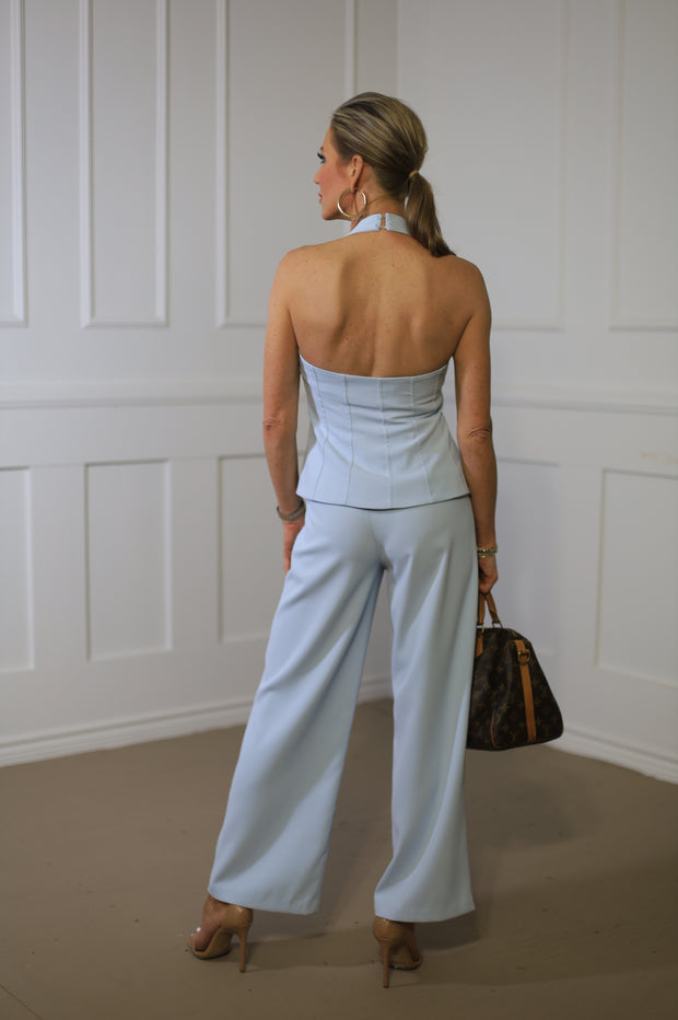 SET FOR VACAY BABY BLUE MATCHING PANT SET