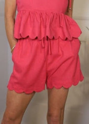 CASUAL OUTTING HOT PINK SCALLOPED SHORTS