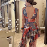 GENTLE GRACE ASYMMETRICAL RUFFLE SCARF DRESS