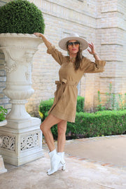 SIMPLY SWEET CAMEL COTTON DRESS
