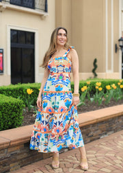 SUMMER ROMANCE FLORAL PRINTED SLEEVELESS DRESS