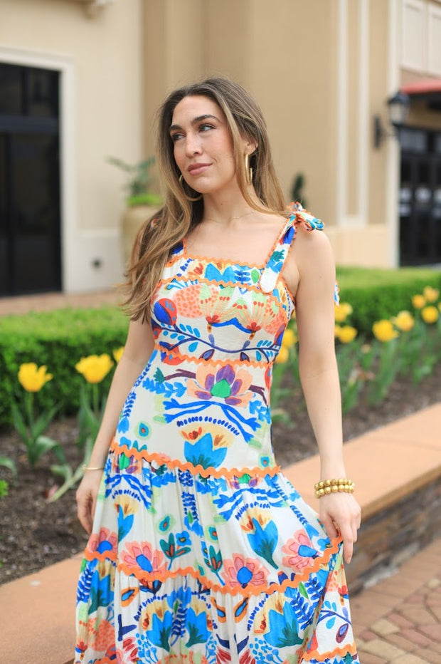 SUMMER ROMANCE FLORAL PRINTED SLEEVELESS DRESS