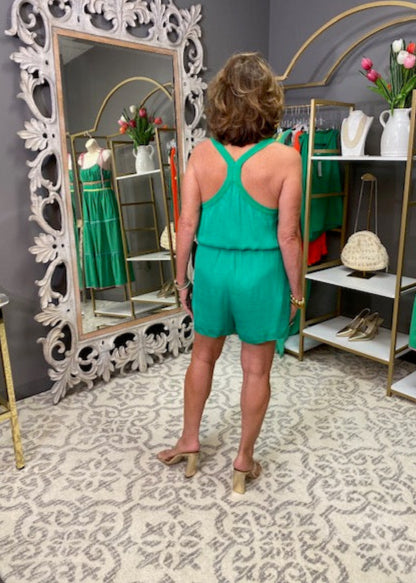 BEACH DAY RIBBED KELLY GREEN ROMPER
