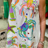 QUEEN OF SPARKLES CRAB STARFISH & LOBSTER FRINGE DRESS