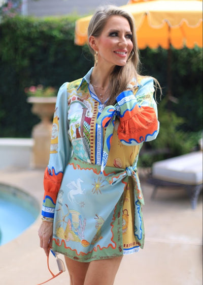SEASHELLS BY THE SEASHORE PRINT WRAP DRESS