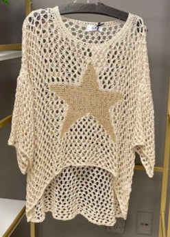 LUREX WHITE CROCHET STAR SWEATER