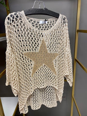 LUREX WHITE CROCHET STAR SWEATER