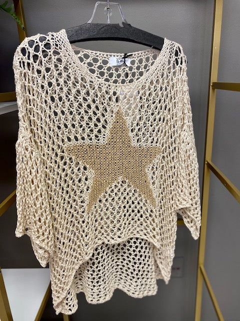 LUREX WHITE CROCHET STAR SWEATER