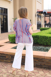 VIBRANT LIFESTYLE BLUE & RED STRIPE BLOUSE