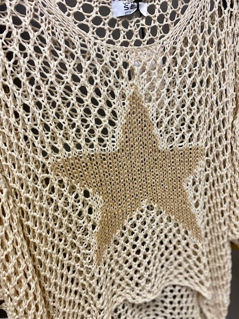 LUREX WHITE CROCHET STAR SWEATER