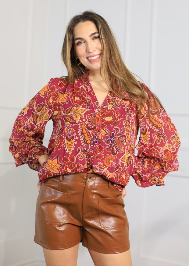 FOREVER DAYDREAMING CHIFFON FLORAL BLOUSE