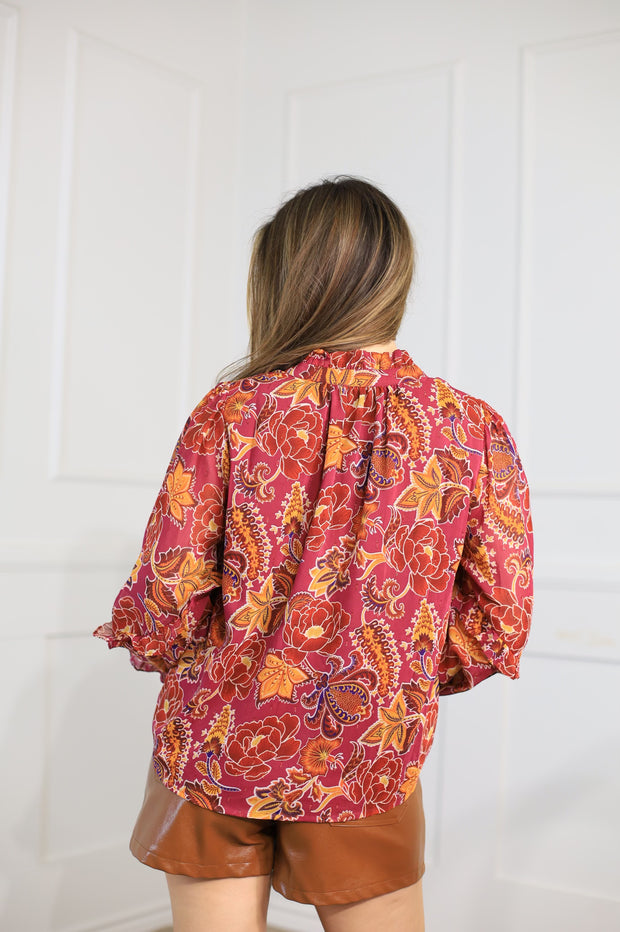 FOREVER DAYDREAMING CHIFFON FLORAL BLOUSE