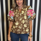 WELL PLAYED EMBROIDERED FLORAL TOP