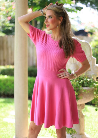 SWEET PARIS CAFE HOT PINK SWEATER DRESS