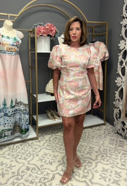 SO STUNNING PINK FLORAL JACQUARD DRESS