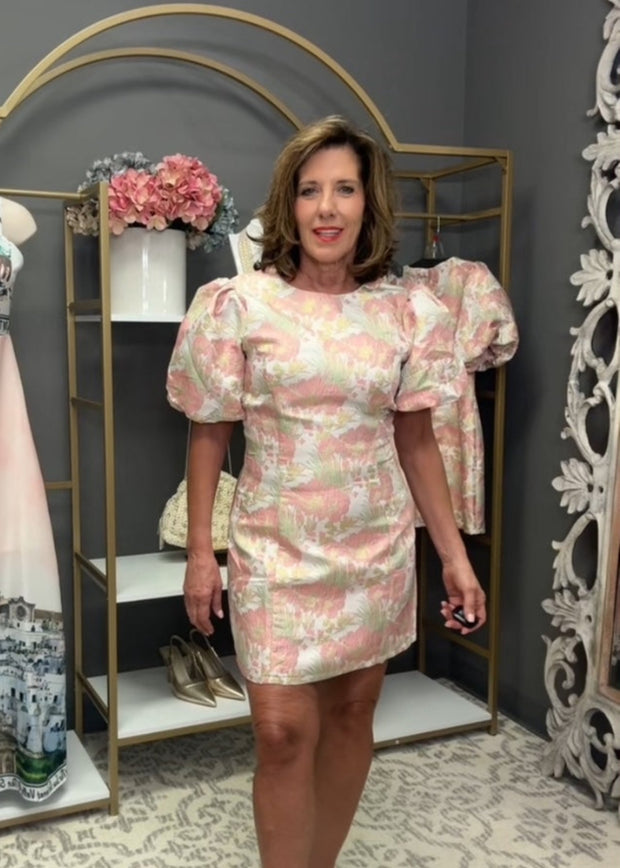 SO STUNNING PINK FLORAL JACQUARD DRESS