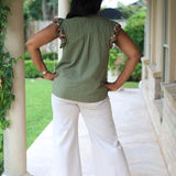 BISTRO CUTIE OLIVE FLUTTER SLEEVE BLOUSE
